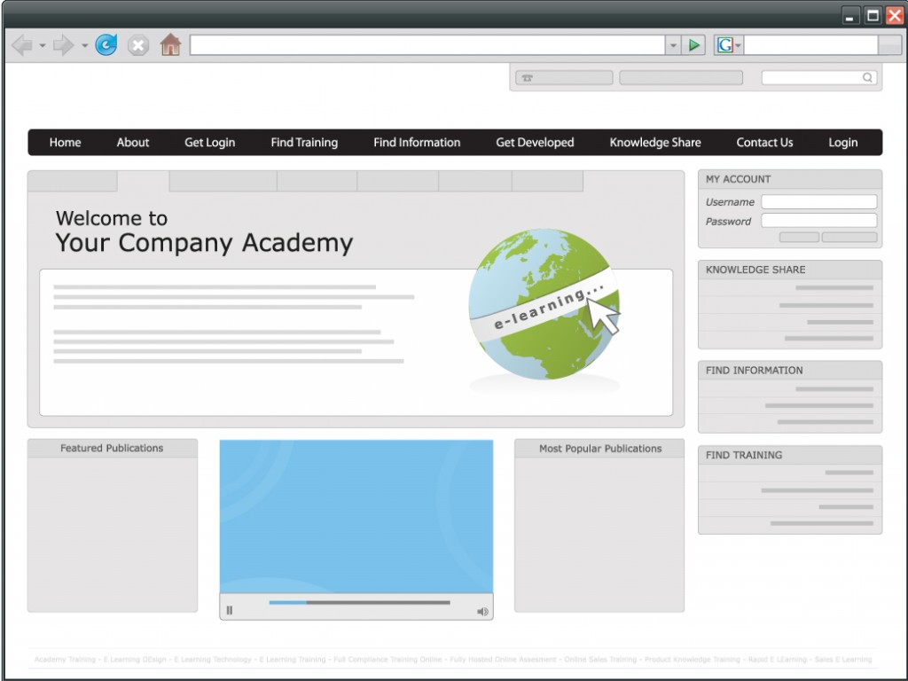 LMS homepage which is designed to reflect customers corporate identity
