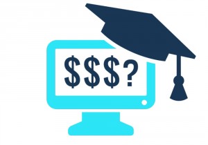 Computer with mortar board money on screen