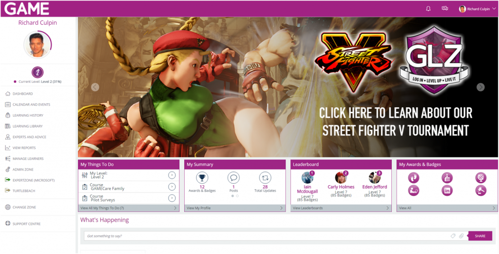GAME User Dashboard (Street Fighter)