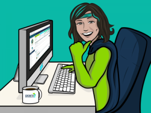 Smiling employee at computer