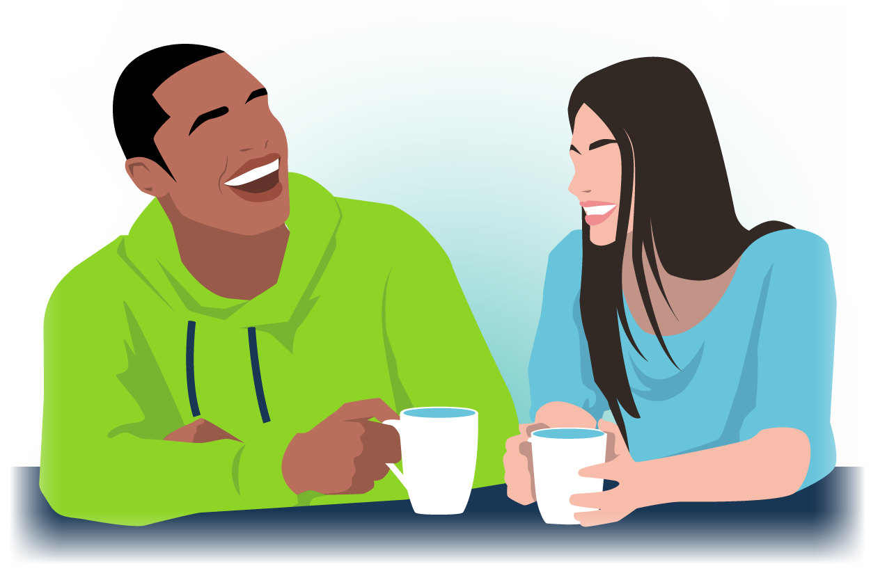 Two people laughing together