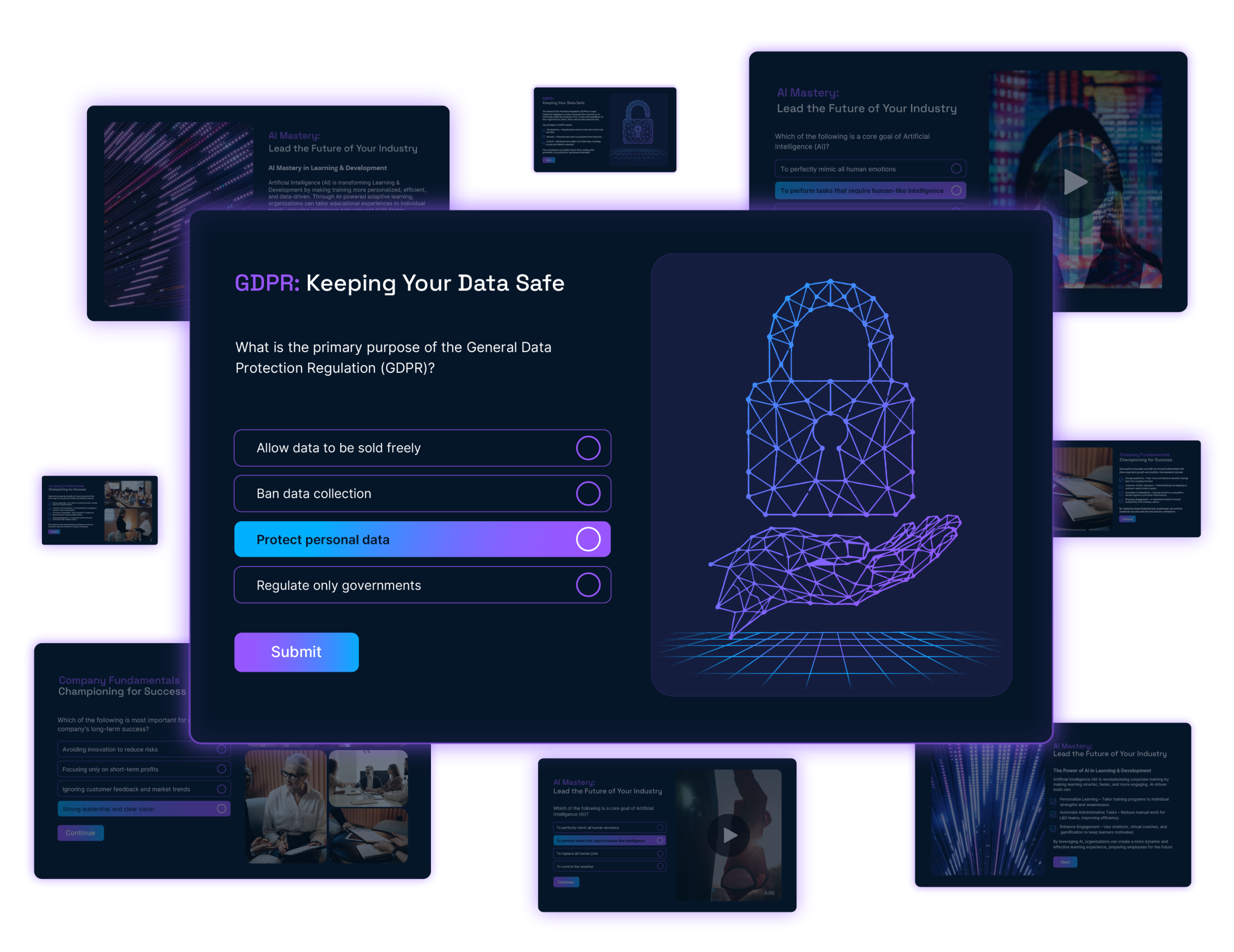Content Library — eLearning screens showcasing curated learning content from Growth Engineering's partner providers