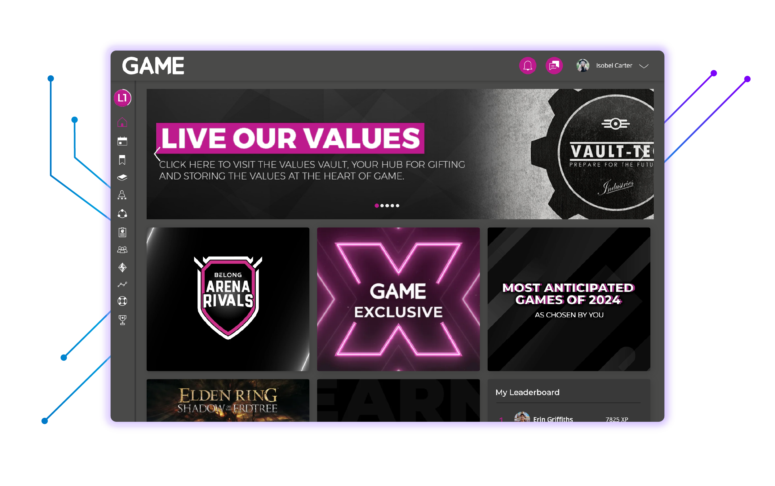 GAME LMS Dashboard in dark mode