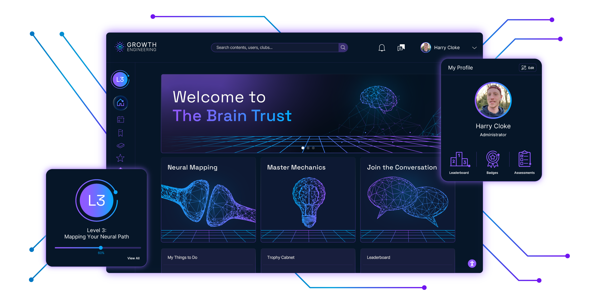 Growth Engineering LMS – homepage dashboard showing learning management system overview
