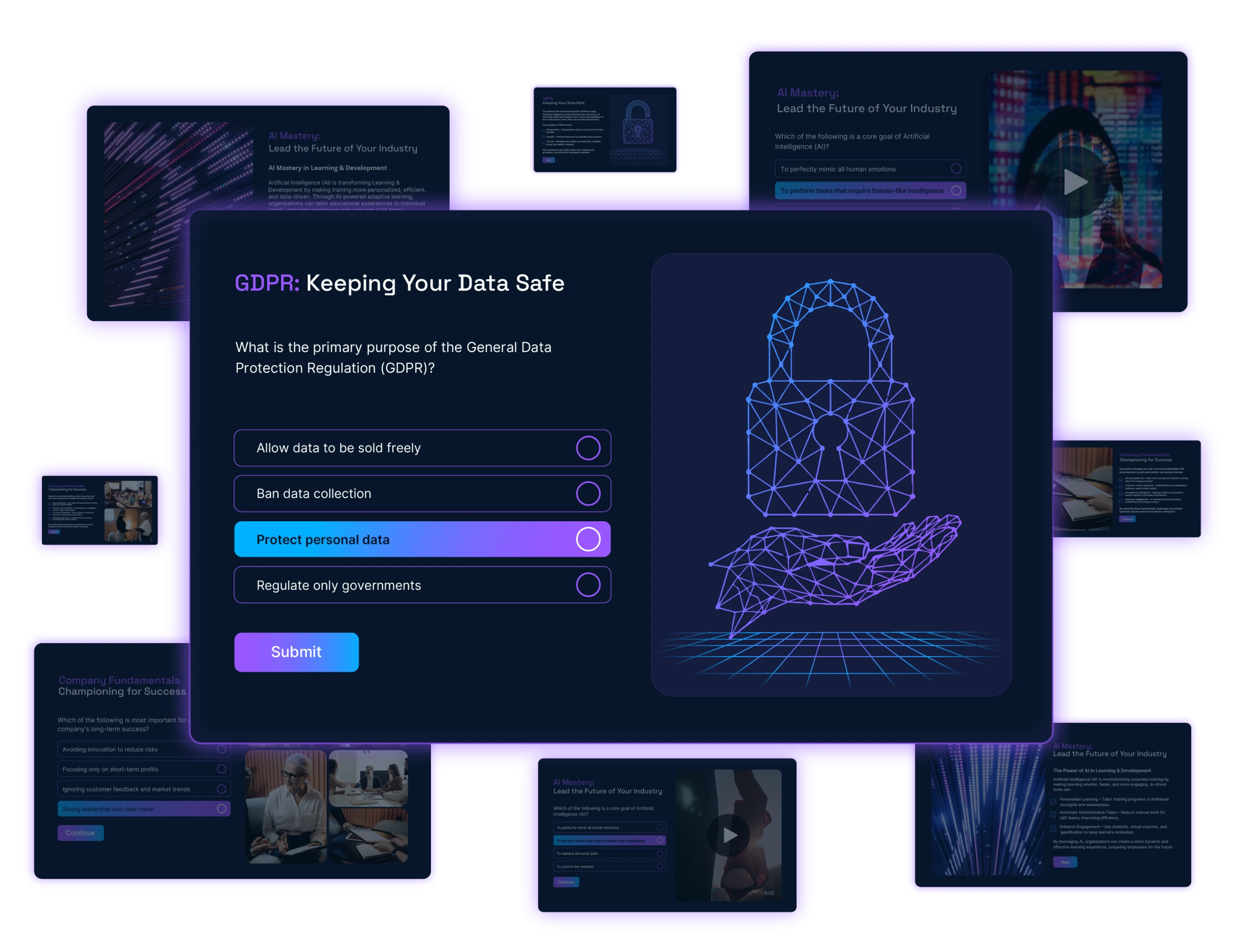 Content Library — eLearning screens showcasing curated learning content from Growth Engineering's partner providers