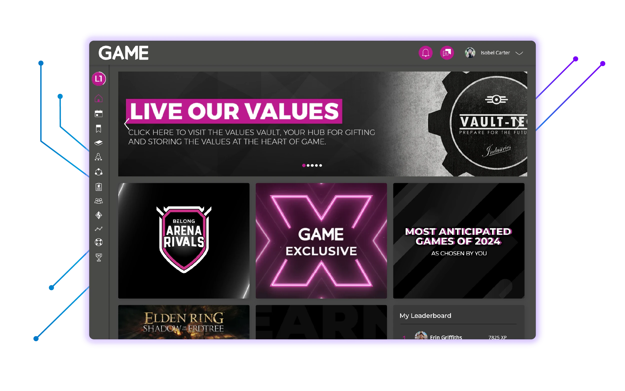 GAME LMS Dashboard in dark mode